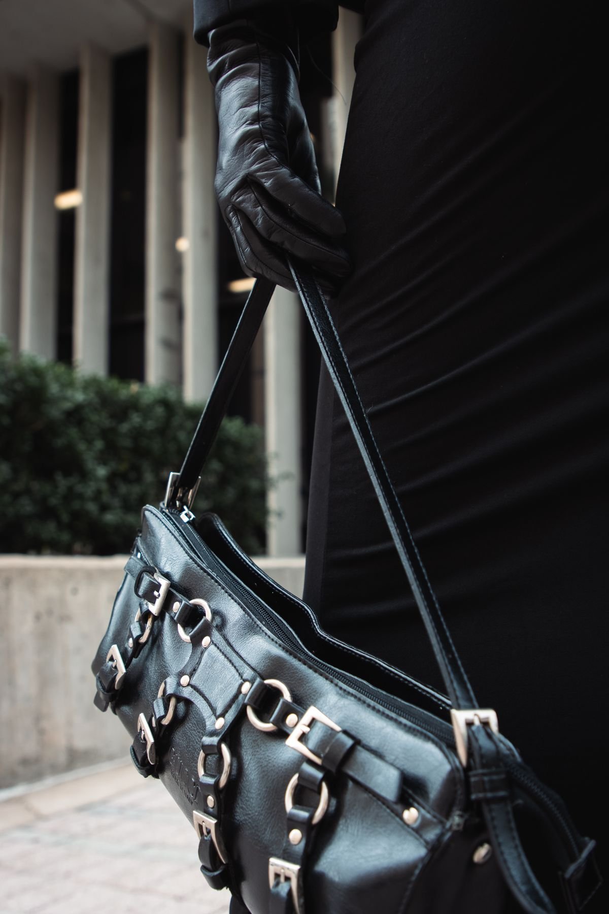 Balenciaga Black Leather Buckle Shoulder Bag