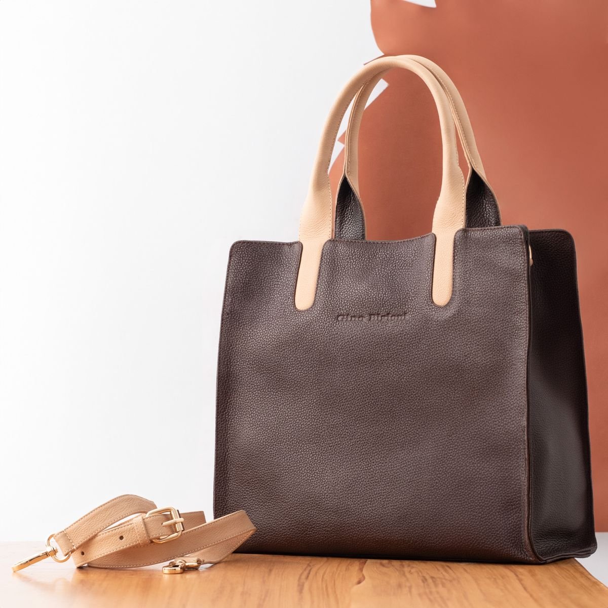 Dior Brown Leather Tote with Tan Handles