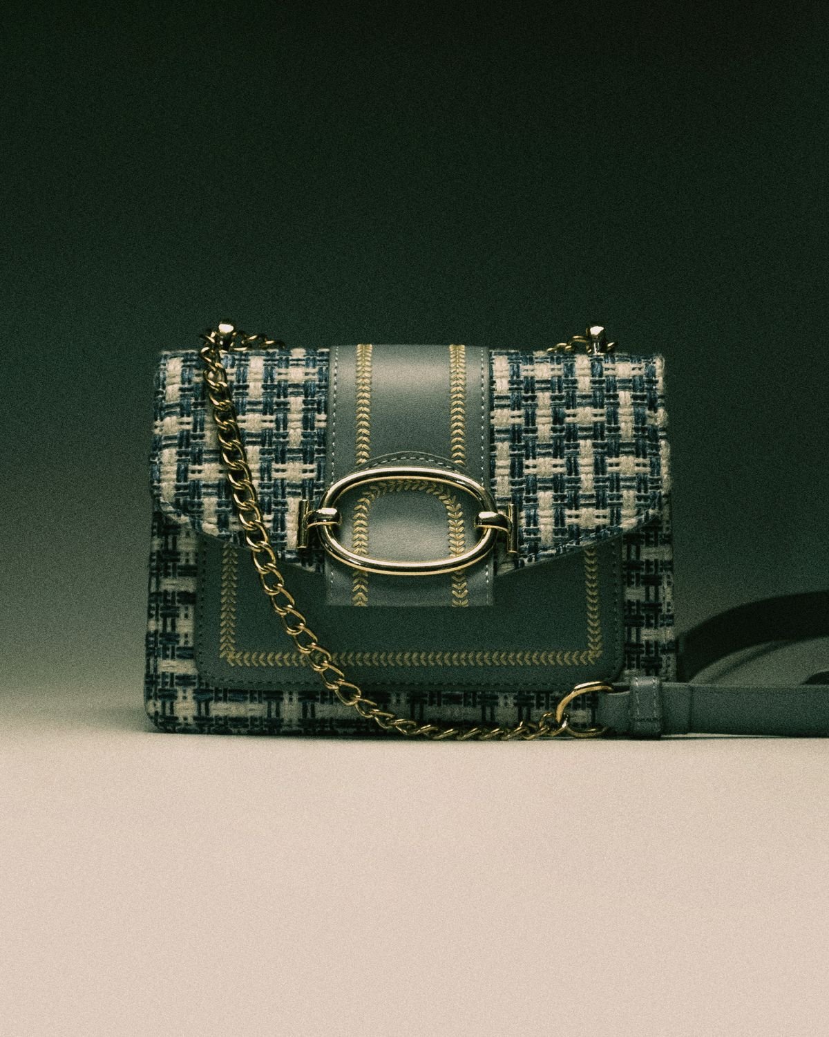 Gucci Green Tweed Horsebit Chain Bag