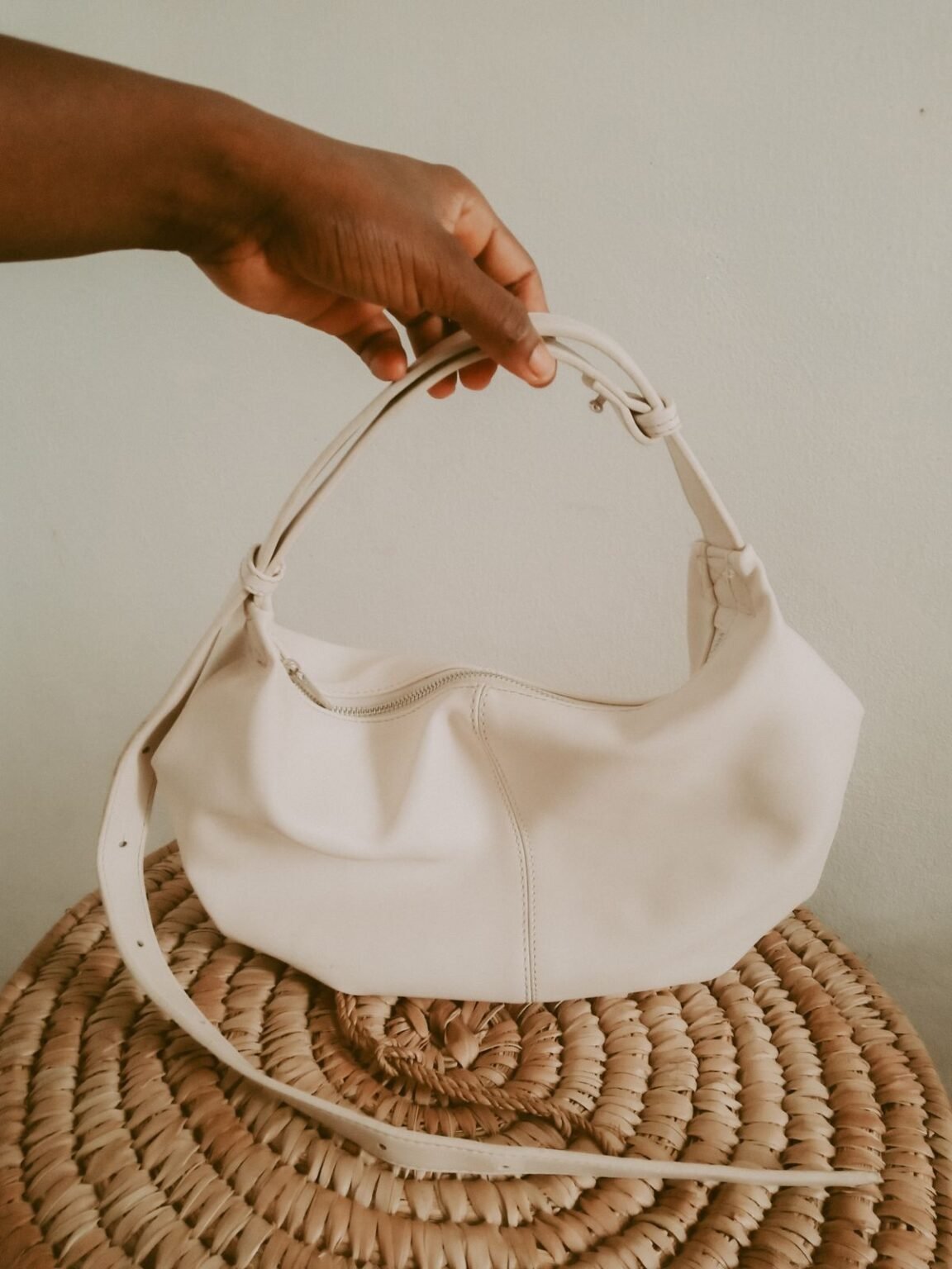 Jacquemus Cream Leather Slouchy Hobo Bag