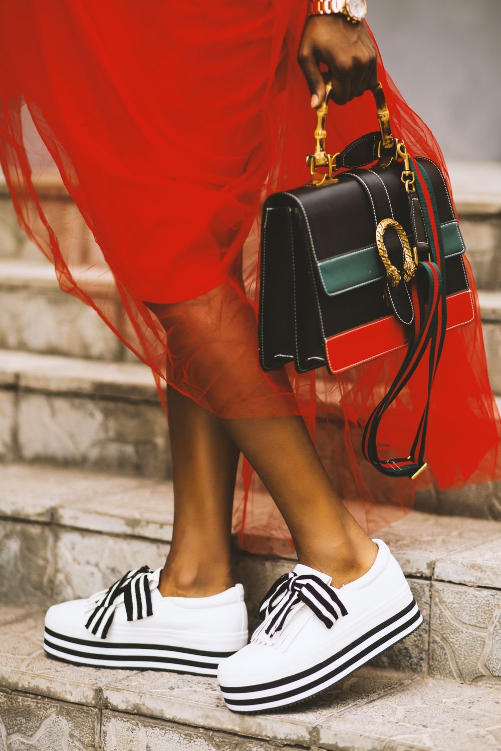 Gucci Black Leather Web-Stripe Shoulder Bag