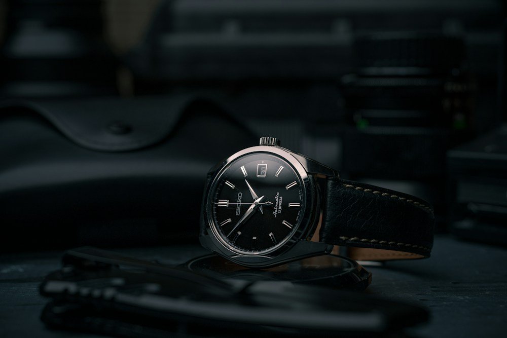 Longines Black Dial Leather Strap Watch